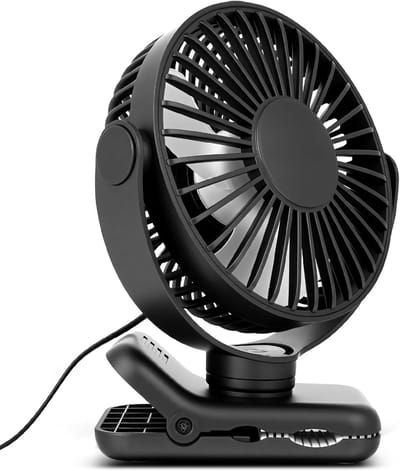 SnelShoppen - USB-bureauventilator met clip, 5 inch stille ventilator met 3 snelheden, 360° draaibare mini-ventilator voor kantoor, slaapkamer, thuis,