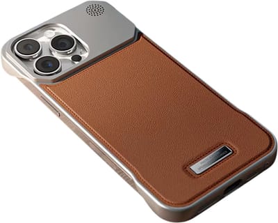 Hoesje van Leer geschikt voor iphone 17 – Luxe Magnetisch Hoesje met Aromatherapie, Draadloos Opladen en Randloos Design – Volledige Bescherming - Bruin