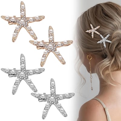 Dailygoods- Haarclip Sterrenvorm - 4 Stuks - Kristal Parel - Haaraccessoires Vrouwen - Bruiloft - Lichtgewicht en Elegant