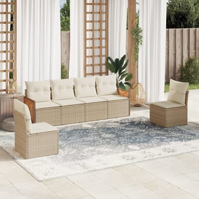 vidaXL - 6-delige - Loungeset - met - kussens - poly - rattan - beige