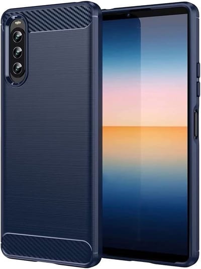 Geborsteld TPU Hoesje Geschikt voor Sony Xperia 10 V | Beschermhoes | Back Cover | Flexibel TPU | Stijlvol Carbon | Dun | Blauw