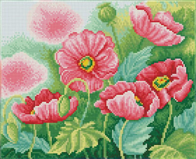 Full Diamond Painting Volwassenen Met Lijst/Frame - Hobby - Volledig Pakket - Vierkante Steentjes - DQK8.024 Diamond Dotz® - Roze klaprozen in waterverf 30 x 37cm