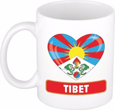 Hartjes vlag Tibet koffiemok - drink beker - white - 300 ml - Tibet - Supporters - cadeau - landen - feestartikelen