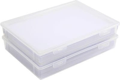 Set van 2 Opbergdozen met Deksel, Platte Plastic Dozen voor Documenten, A4 Formaat, Ideaal voor Papieren, Foto's en Bouwstenen - 31 x 22 x 5 cm