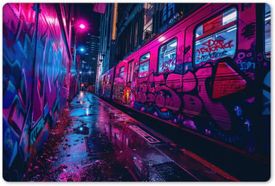 Placemats 45x30 cm - Placemat kunststof - 1 stuk - Stad - Neon - Nacht - Roze - Graffiti - Borden onderleggers - Decoratie voor op tafel - Keuken tafeldecoratie accessoires - Vinyl onderlegger - Tafelversiering