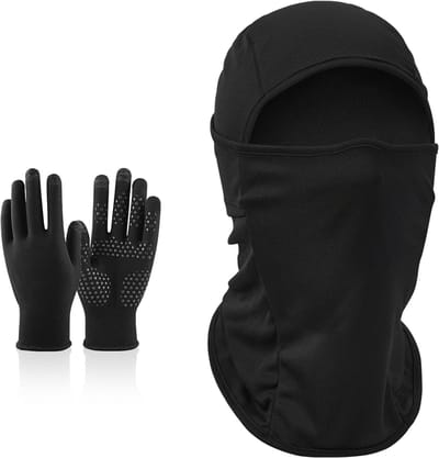 Winddichte en Ademende Balaclava met Handschoenen voor Winterse Buitenactiviteiten zoals Fietsen, Snowboarden en Skiën - Zwart M