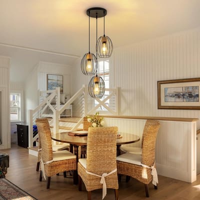 Glitzerlife - Hanglampen - vintage industrieel design - 3xE27 - hoogte verstelbaar - metalen hanglamp met houtaccent - Ø24cm - zwart - hanglampen eetkamer slaapkamer