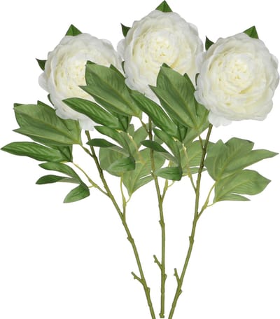 Mica Decorations Kunstbloem pioenroos - 3x - Creme - 76 cm - polyester - decoratie bloemen rozen