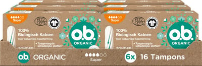 o.b. Organic Super - biologische tampons - tampon zwaardere menstruatiedagen - 100% biokatoen - 6 x 16 stuks