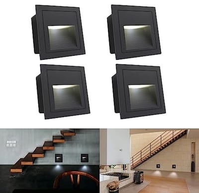 4-pack 3W LED Inbouwverlichting Vierkant voor Wand en Trap - IP65 Waterdicht