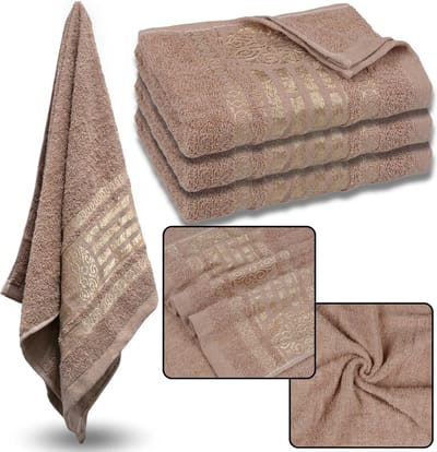 Bruine Katoenen Handdoek met Gouden Borduurwerk, Badhanddoek 70x135 cm