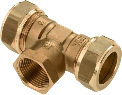 Bonfix messing knel koppeling T stuk 22 x 1/2" bin x 22 mm