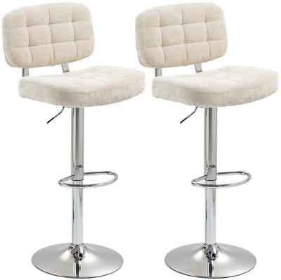 JOYNEXTBUY - Barkrukken Set van 2 – Verstelbare Barkruk met Rugleuning en Voetsteun – Beige – Stalen Frame – Draaibaar - Keuken