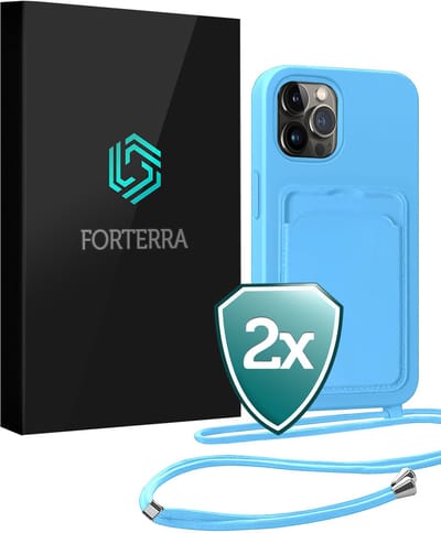 Hoesje Geschikt voor iPhone 13 Pro Pashouder Case Siliconen Hoes Met Koord - Hoes Geschikt voor iPhone 13 Pro Met Telefoonkoord Hoesje Back Cover Met Pasjeshouder - Lichtblauw - 2 PACK