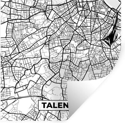 Muurstickers - Sticker Folie - Frankrijk - Kaart - Plattegrond - Stadskaart - Talence - Zwart wit - 100x100 cm - Plakfolie - Muurstickers Kinderkamer - Zelfklevend Behang XXL - Zelfklevend behangpapier - Stickerfolie