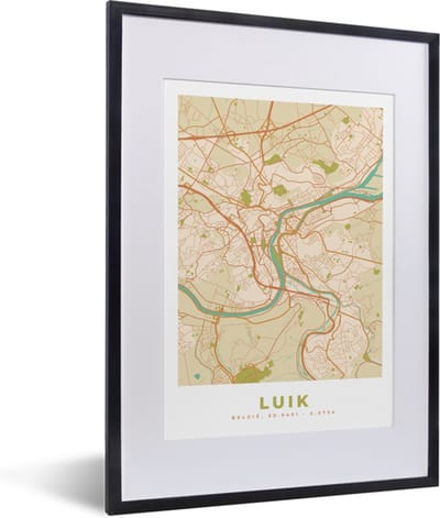 Fotolijst incl. Poster - Luik - Luik - Stadskaart - Kaart - Plattegrond - 30x40 cm - Posterlijst