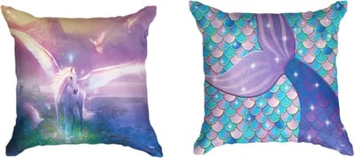 Ulticool  - Kussenhoes - Eenhoorn Unicorn Paard Zeemeermin Staart Schubben - Set van 2 Kussens - Exclusief Kussenvulling - Sierkussens 45x45 cm - Sierkussenhoes Accessoires - Kussentjes Bank Decoratie Woonkamer Kinderkamer Babykamer - Roze Paars Lila