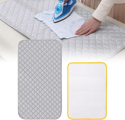 2-delige Strijkmatset met Beschermende Strijkdoek - Zilveren Polyester Mat voor Elk Oppervlak, 45 x 85 cm