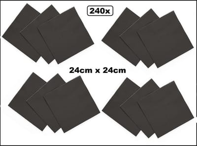 240x Servetten zwart 24cm x 24cm - 3 laags - Cocktail servet diner eten knoeien restaurant BBQ thema feest verjaardag feest WK