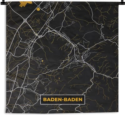 Wandkleed - Wanddoek - Stadskaart – Plattegrond – Duitsland – Goud – Baden Baden – Kaart - 180x180 cm - Wandtapijt