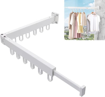 Inklapbaar Wanddroogrek - Uitklapbaar Kledingrek Wand - Uitklapbare Kledingroede Muur - 2-Voudig Wasrek - Voor Wasgoed, Balkon, Badkamer, Terras, Slaapzaal, Appartement - Wit - 1 stuk