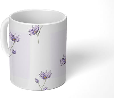 Mok - Koffiemok - Bloemen - Paars - Lente - Patronen - Mokken - 350 ML - Beker - Koffiemokken - Theemok