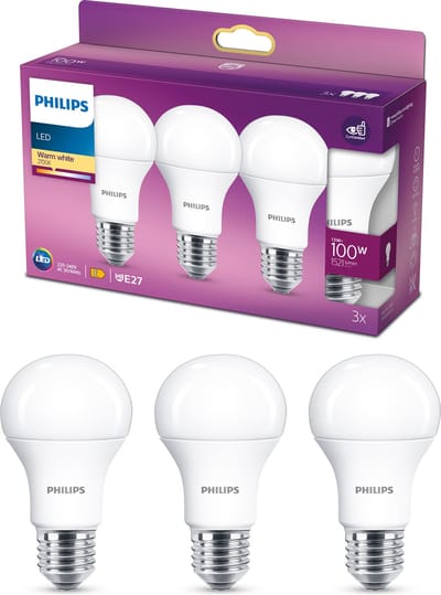 Philips energiezuinige LED Lamp Mat - 100 W - E27 - warmwit licht - 3 stuks - Bespaar op energiekosten