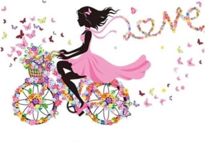MUURSTICKER  - LOVE - LIEFDE - FIETS -WANDDECORATIE - KINDERKAMER - BABYKAMER - MEISJE - nr 425