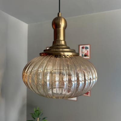 Bamyum Elegant Glazen Enkele Kroonluchter Retro Honingkleur Hanglamp
