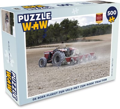 Puzzel De boer ploegt zijn veld met zijn rode tractor - Legpuzzel - Puzzel 500 stukjes