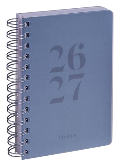 Brepols agenda 2026-2027 - WIRE-O TRANSPARANT - Schoolagenda - 1 dag per pagina - Wire-O - Dagoverzicht - Blauw - 11.5 x 16.9 cm