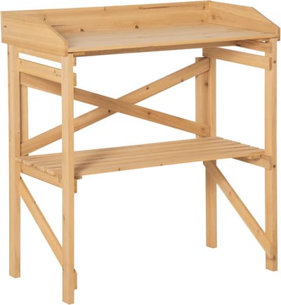 Potentafel voor Tuinieren – Houten Plantentafel met Opslag en Lattenrek – Voorgeolied Dennenhout zonder Merknamen