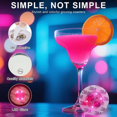 Dailygoods - Lichtgevende onderzetters, 15 stuks, 7 kleuren, onder glas, led, 6 cm, zelfklevende onderzetters, led, rond, L Ed onder glas, voor bar, feest, bier, bruiloften