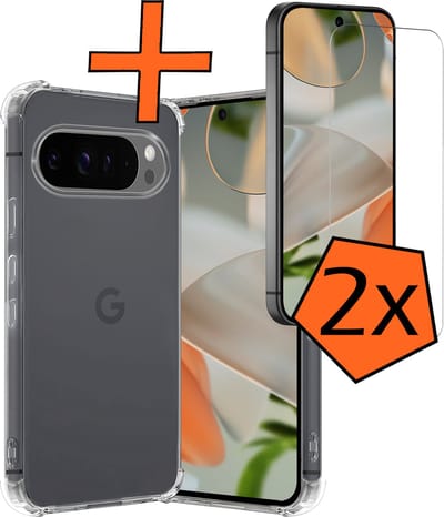 Hoes - Met Screenprotector - 2 Stuks - Geschikt voor Google Pixel 10 Pro - Sterk & Shockproof - Siliconen Case - Back Cover - Telefoon Hoes - Shock Proof - Transparant