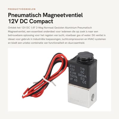 Dailygoods- Pneumatisch Ventiel 2-weg Normaal Gesloten - DC12V Elektrisch Ventiel - Vrouwelijke NPT-aansluiting 1/8 inch - Aluminium Behuizing - Werkdruk 1,2 MPa