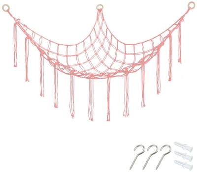 Opbergnet Knuffels - 1 stuk - Speelgoed hangmat - 150 cm - Opbergnet speelgoed - Hangend - Plush Net - voor Hoeken - Hangmatten - Babyspeelgoed - Opbergzak Hangen - Speelgoedmand Kinderen - Toy Hammock - netto zak - Knuffel Hangmat - Roze