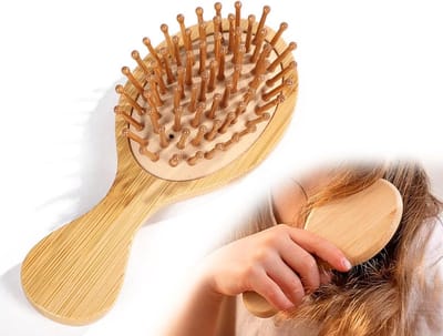 Natuurlijke Houten Haarborstel voor de Scalp, Antistatische Massageborstel en Krulijzer met Handvat (Ovaal)