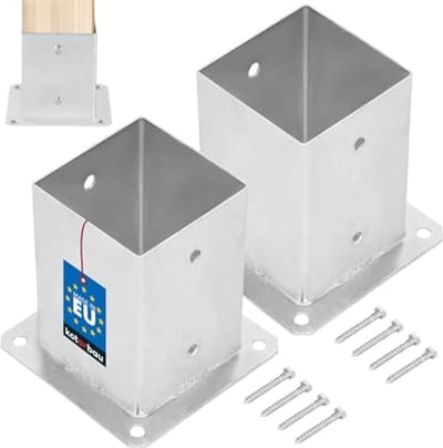 KOTARBAU® 2 Stuks Paalvoet, Paalhouder, voor Schroefbevestiging, Staal, 100 x 100 mm, Zilver, Paalsteun, Gegalvaniseerde Paalhouder, voor Tuin en Bouwprojecten