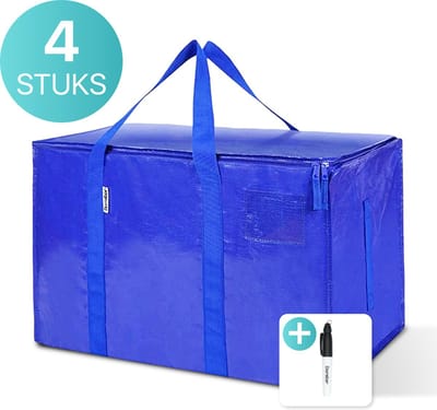 Damster XL opbergtassen - 4 stuks - big shopper met rits - waterdicht - blauw - 92 liter