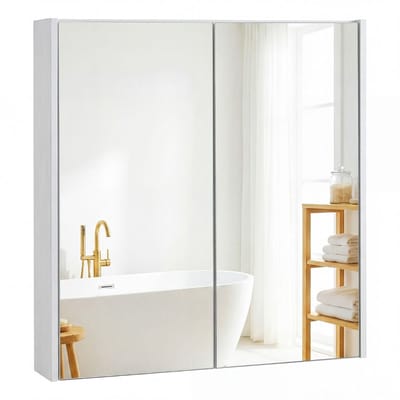 Toiletkast - Badkamerkast met Spiegel - Wandkast met Opbergruimte - Kast met Jaloeziedeuren - Badkamerkast - Ladekast - Opbergkast - Wit