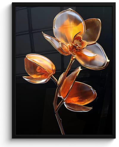 Poster in lijst - Fotolijst 50x70 cm - Posters - Bloem - Orchidee - Oranje - Posterlijst zwart - Decoratie - Wanddecoratie woonkamer - Muurdecoratie slaapkamer