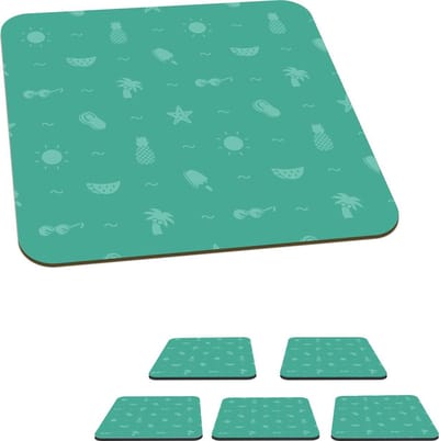 Onderzetters voor glazen - Zomer - Patroon - Groen - 10x10 cm - Glasonderzetters - 6 stuks