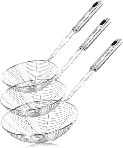 Famanu – Schuimspaan set van 3, roestvrij staal, geperforeerde lepels voor frituren, pasta en dumplings