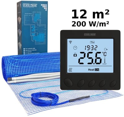 Elektrische vloerverwarmingsset 12 m², 200 W/m² + W390 Wi-Fi programmeerbare thermostaat