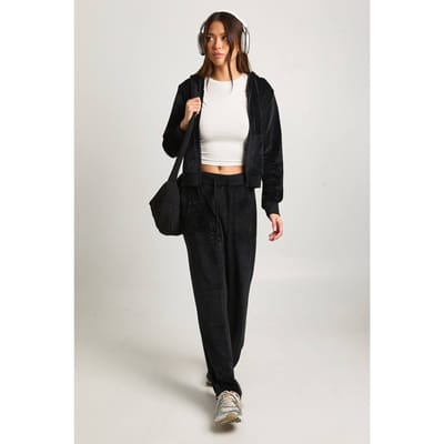 boohoo Dames Velours gekorte getailleerde trainingspak | Black | Maat: XS
