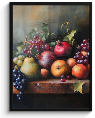 Poster in lijst - Fotolijst 50x70 cm - Posters - Rustiek - Stilleven - Fruit - Posterlijst zwart - Decoratie - Wanddecoratie woonkamer - Muurdecoratie slaapkamer