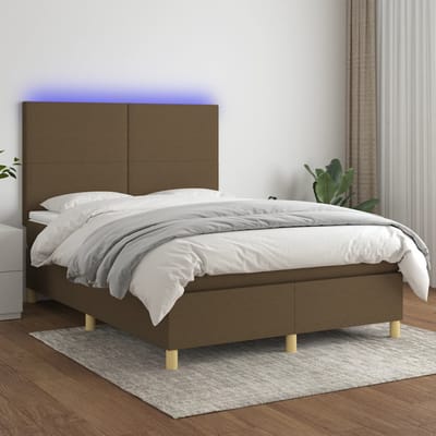 vidaXL - Boxspring - met - matras - en - LED - stof - donkerbruin - 140x200 - cm