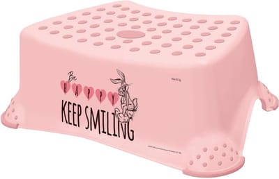 Keeper - Kinder opstapje Be happy keep smiling - Bugs bunny - Roze - Voor Toilettraining en Tandenpoetsen - Wc krukje - Opstapje voor kinderen