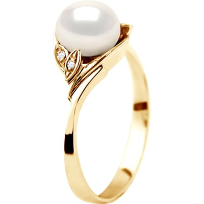 Zoetwater Parel Ring 7-8 mm en 0020 Cts Diamond Jewellery Yellow Gold