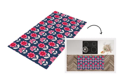 Keukenloper - Loper keuken - Bloemen - Patroon - Rood - 120x60 cm - Keukenloper vinyl
